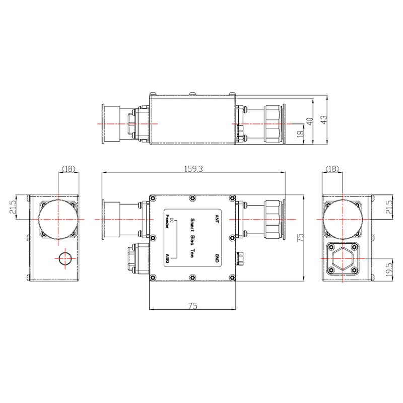 KADAMM BT-716 — умный тройник питания (Bias Tee) 690–2700 МГц, 7/16 DIN, пропуск AISG, IP66