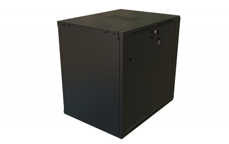 Hyperline TWB-1868-SR-RAL9004 Шкаф настенный 19-дюймовый (19 ), 18U, 908x600х800мм, металлическая передняя дверь с замком, две боковые панели, цвет черный (RAL 9004) (разобранный)