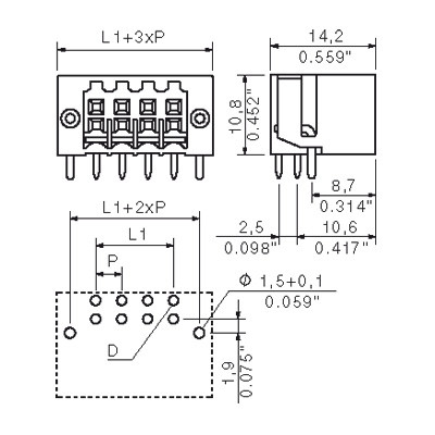 Weidmuller 1001300000 Штекерный соединитель печат S2L-SMT 3.50/04/90LF 3.2SN BK BX