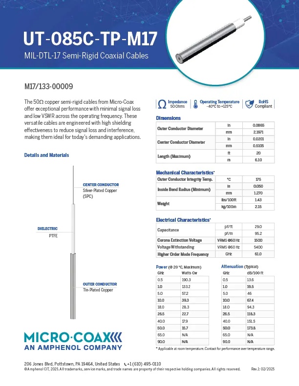 Micro-Coax  UT-85C-TP-M17 Коаксиальный кабель